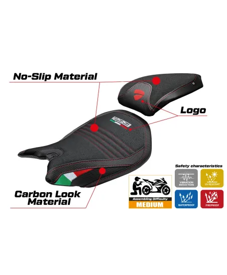 Funda de asiento compatible - Ducati Panigale 1299 2015-2018 - mod Dervio Ultragrip