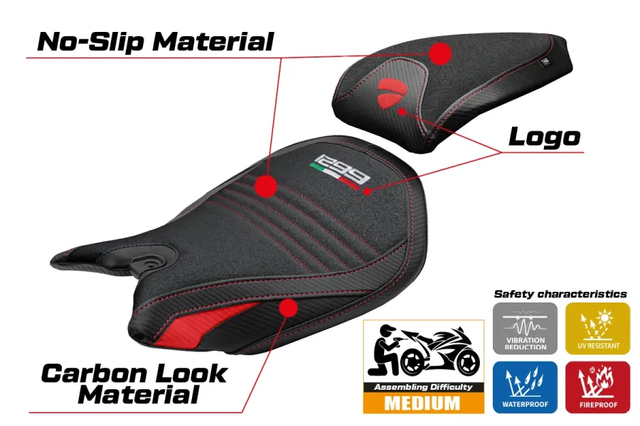 Rivestimento sella compatibile - Ducati Panigale 1299 2015-2018 - mod Dervio Ultragrip