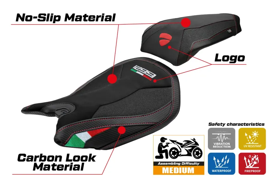 Funda de asiento compatible - Ducati Panigale 1299 2015-2018 - mod Dervio Velvet Ultragrip