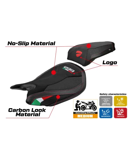 Funda de asiento compatible - Ducati Panigale 1299 2015-2018 - mod Dervio Velvet Ultragrip