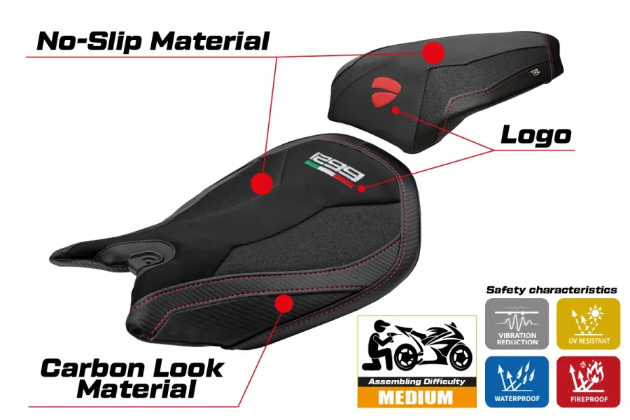 Housse de selle compatible - Ducati Panigale 1299 2015-2018 - mod Dervio Velvet Ultragrip