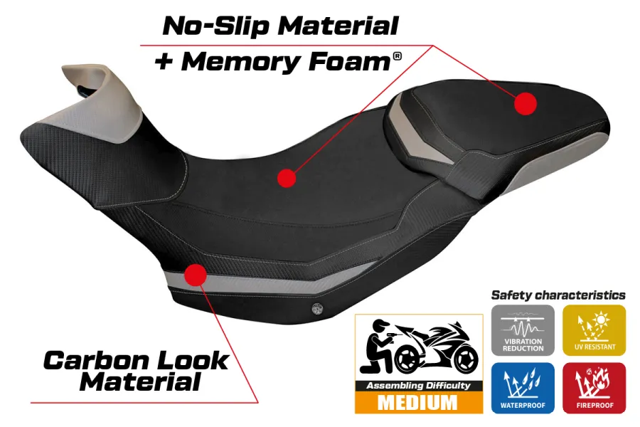 Housse de selle compatible Ducati Multistrada 1200/1260 Enduro (16-21) modèle Sona 1 comfort system