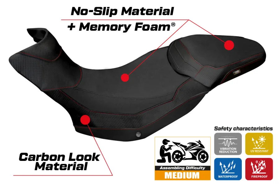 Housse de selle compatible Ducati Multistrada 1200/1260 Enduro (16-21) modèle Sona 1 comfort system