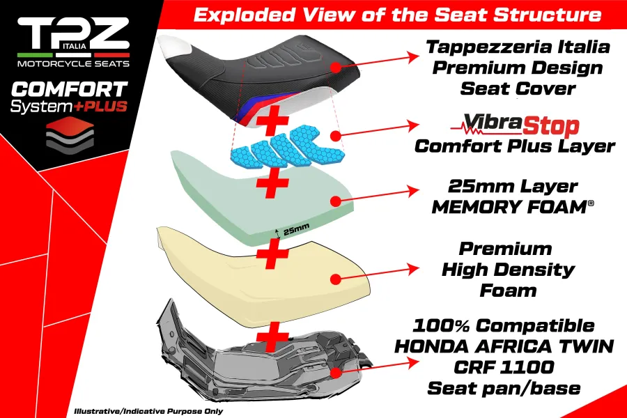 Komplette Sitzbank kompatibel - Honda Africa Twin 1100 2020-2026 - mod Asmara Comfort System Plus - Standard
