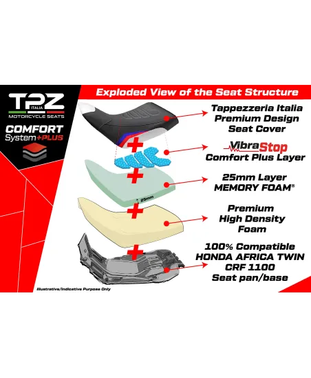Asiento completo compatible - Honda Africa Twin 1100 2020-2026 - mod Asmara Comfort System Plus - Standard