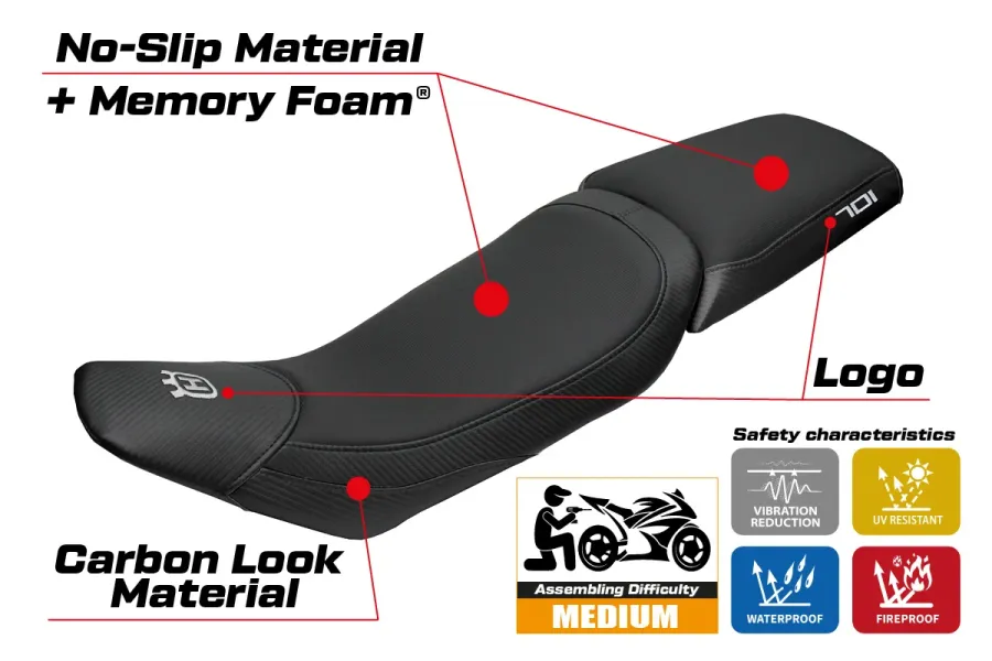 Housse de selle compatible - Husqvarna Vitpillen 701 2018-2020 - mod Nacka Comfort System