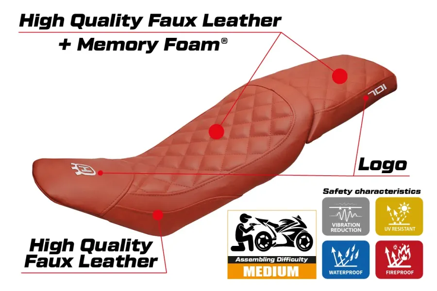 Funda de asiento compatible - Husqvarna Vitpillen 701 2018-2020 - mod Nacka Vintage Comfort System
