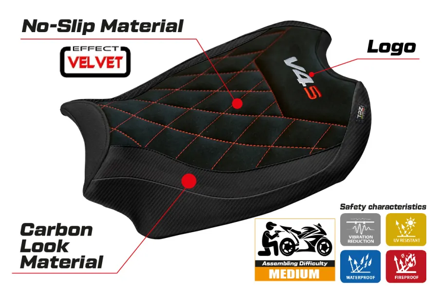Rivestimento sella compatibile - Ducati Panigale V4 2018 - 2024 - mod Harbin Velvet