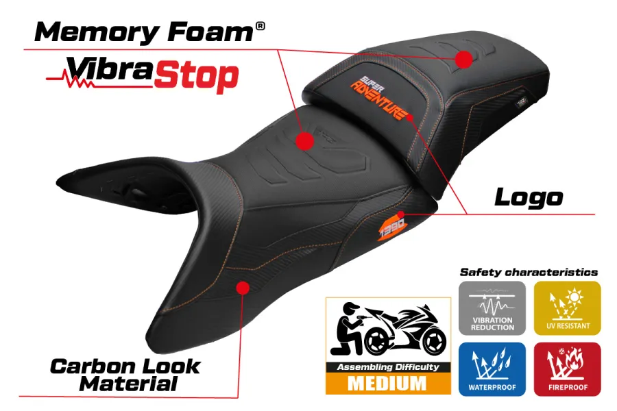 Housse de selle compatible - KTM 1390 Super Adventure S 2025-2026 - mod Enns Comfort System Plus