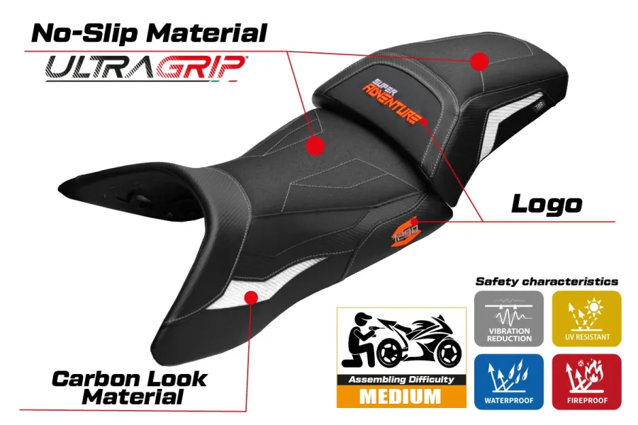 Housse de selle compatible - KTM 1290 Super Adventure S 2021 - 2024 - mod Lumiar Ultragrip