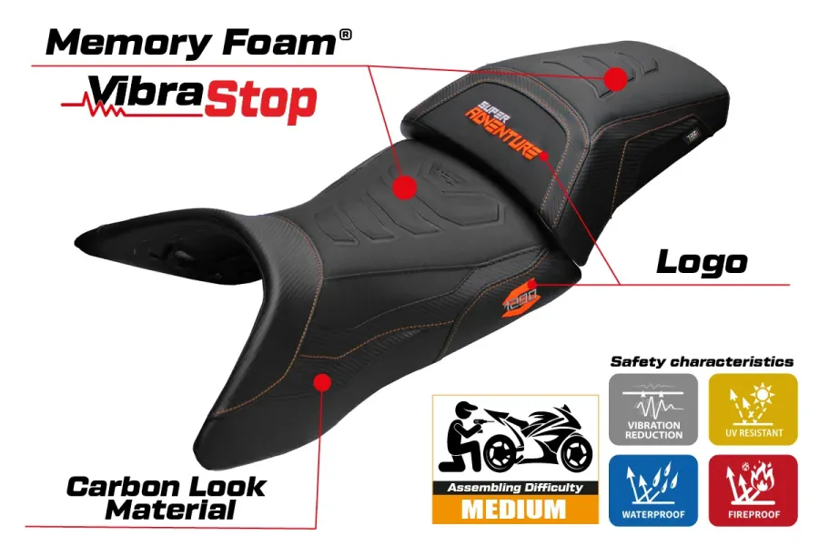 Housse de selle compatible - KTM 1290 Super Adventure S 2021-2025 - mod Lumiar Comfort System Plus