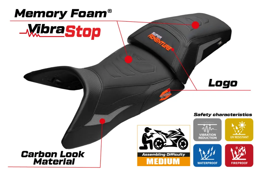 Housse de selle compatible - KTM 1290 Super Adventure S 2021-2025 - mod Lumiar Comfort System Plus