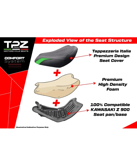 Komplette Sitzbank kompatibel - Kawasaki Z 900 2017-2024 - mod Liaka Ultragrip - Standard