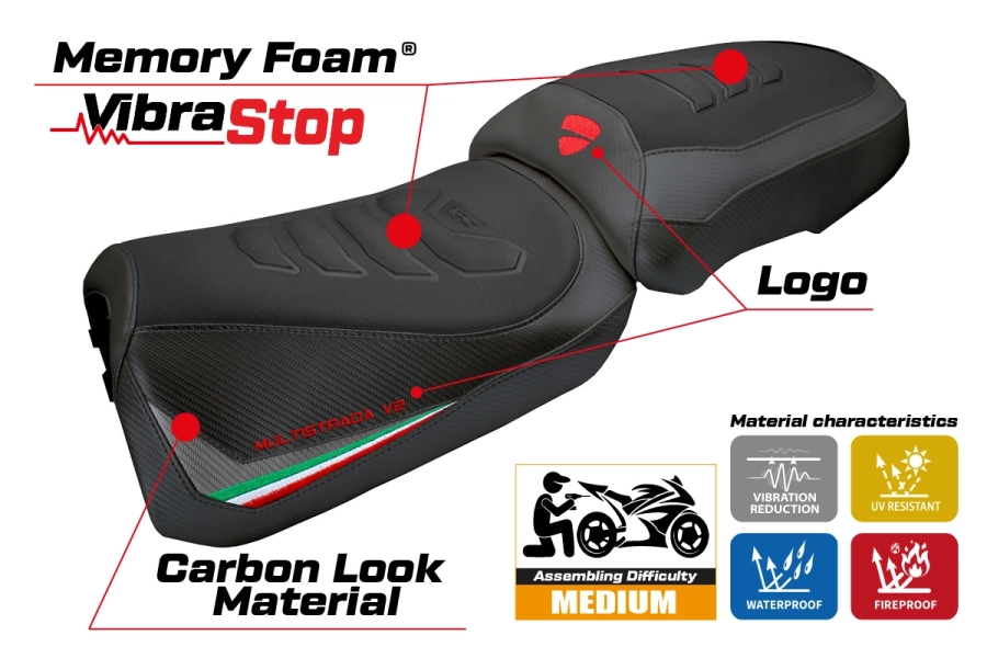 Housse de selle compatible - Ducati Multistrada V2 2025-2026 - mod Aura Comfort System Plus
