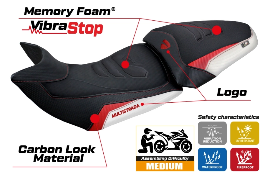 Housse de selle compatible - Ducati Multistrada 1200 / 1260  2015-2020 - mod Jazan Comfort System Plus