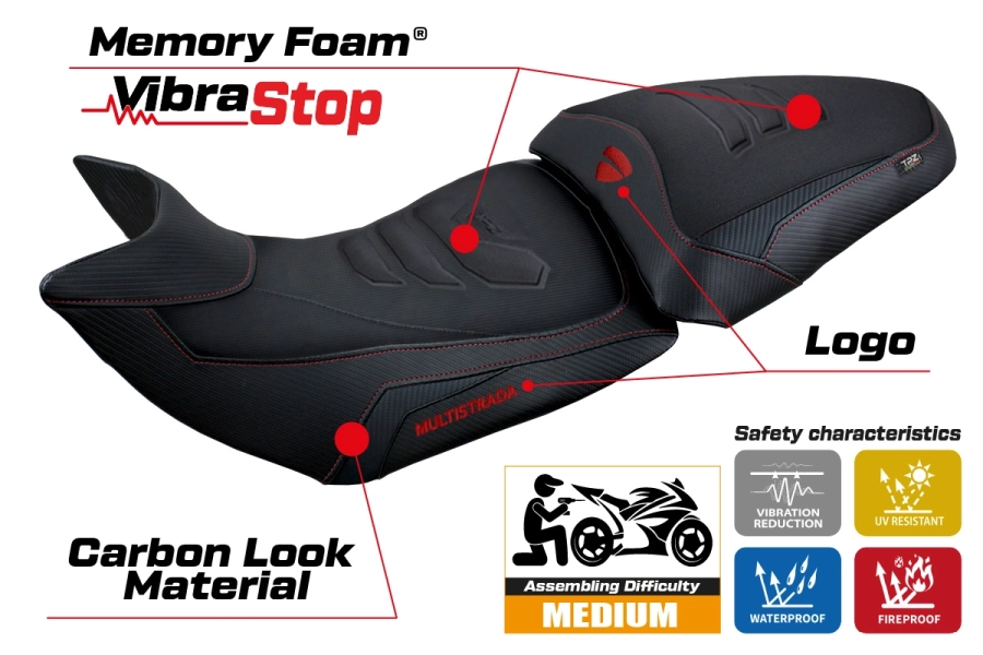 Seat cover compatible - Ducati Multistrada 1200 / 1260  2015-2020 - mod Jazan Comfort System Plus