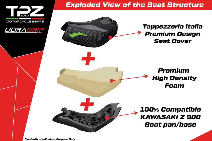 Selle complète compatible - Kawasaki Z 900 2025-2026 - mod Kimiko Ultragrip Velvet - Abaissée