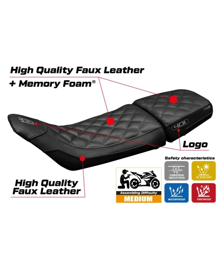 Funda de asiento compatible - Husqvarna Svartpilen 401 2020-2023 - mod Erlau Vintage Comfort System