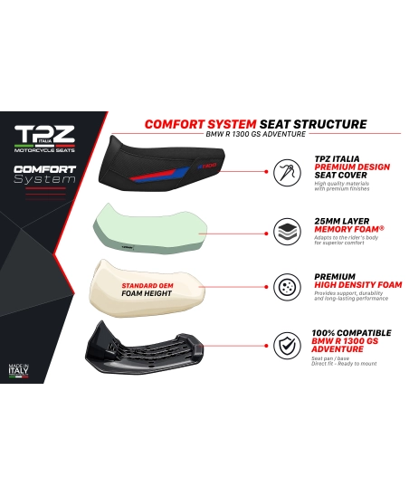 Asiento completo compatible - BMW R 1300 GS Adventure 2024-2026 - mod Aalen Comfort System