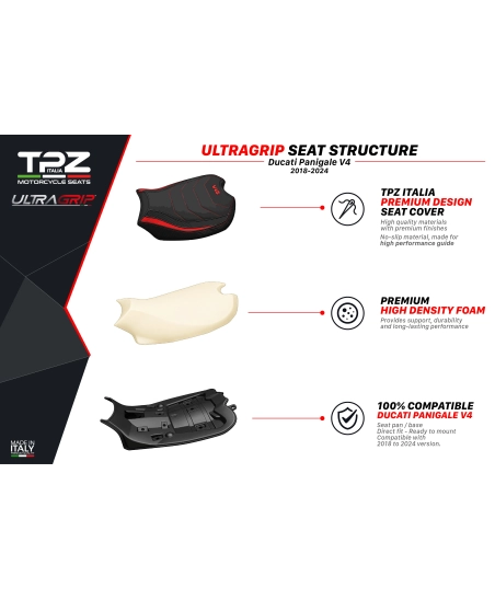 Complete seat compatible - Ducati Panigale V4 2018-2024 - mod Gorizia Ultragrip Seat