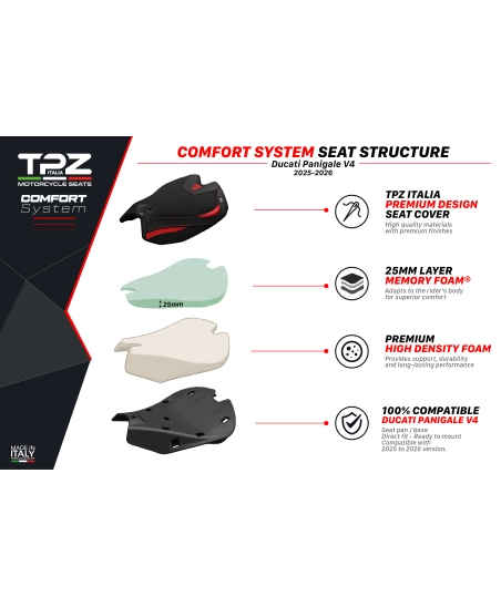 Sella completa compatibile - Ducati Panigale V4 2025-2026 - mod Pavia Comfort System
