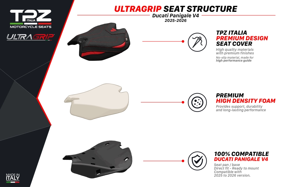 Asiento completo compatible - Ducati Panigale V4 2025-2026 - mod Pavia Ultragrip