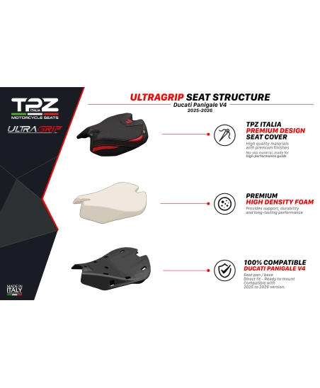 Asiento completo compatible - Ducati Panigale V4 2025-2026 - mod Pavia Ultragrip
