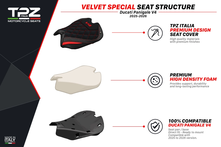 Complete seat compatible - Ducati Panigale V4 2025-2026 - mod Pavia Velvet Special Edition