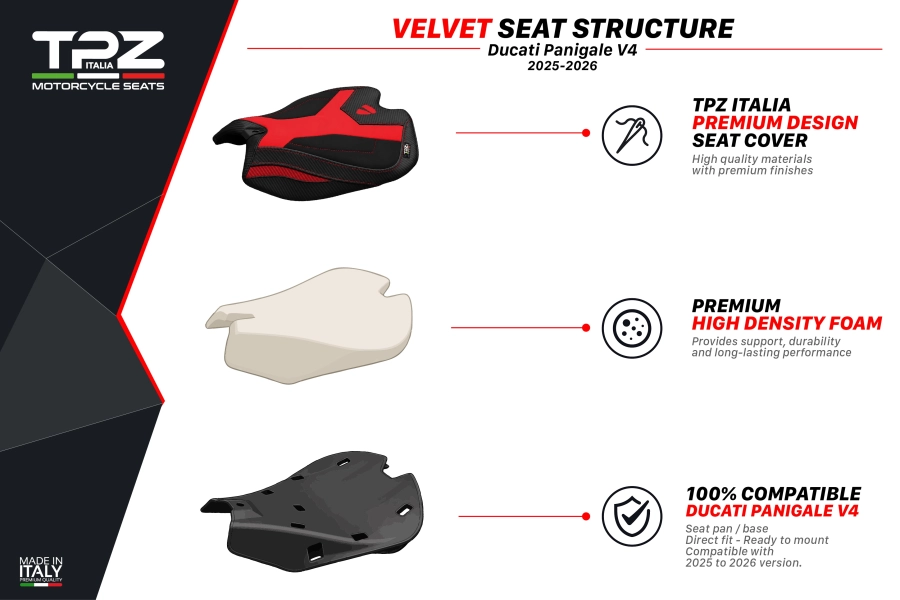 Asiento completo compatible - Ducati Panigale V4 2025-2026 - mod Pavia Velvet