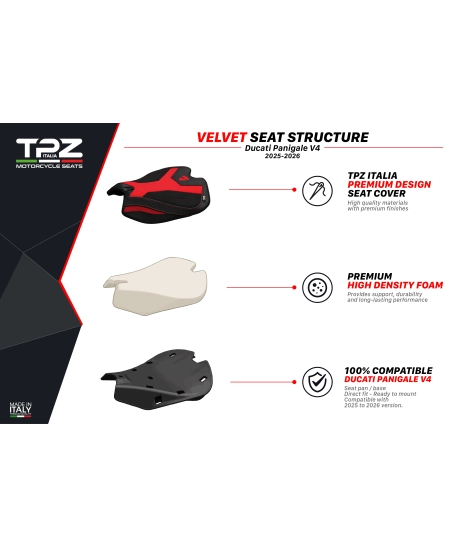 Complete seat compatible - Ducati Panigale V4 2025-2026 - mod Pavia Velvet